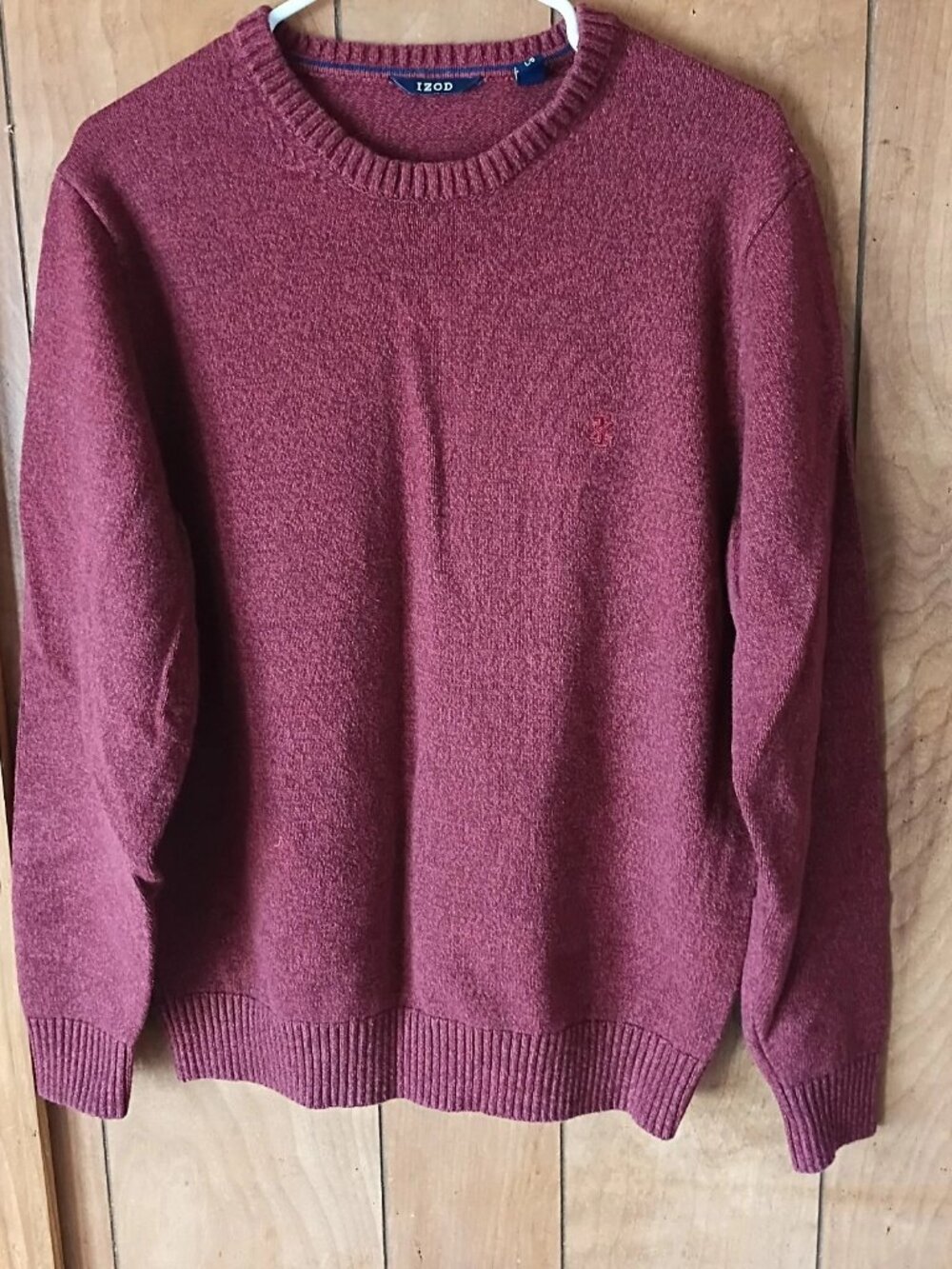 IZOD Men’s Knit Sweater Size Large L/G Burgundy Crewneck Classic Preppy